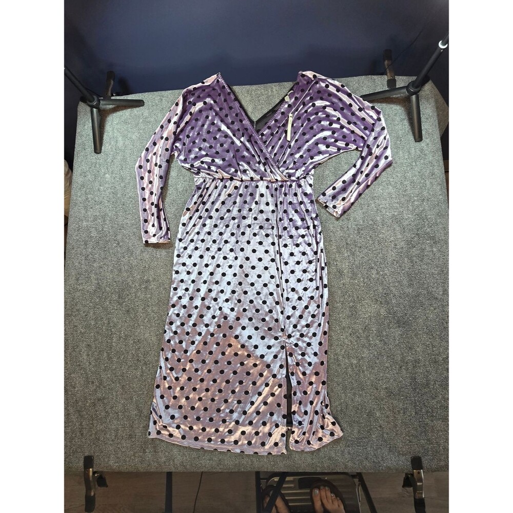 ASOS Lavender Velvet Polka Dot Wrap Dress Womens 12 NWT Plunge Midi